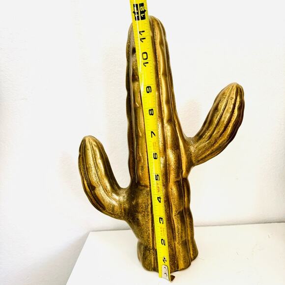 ANTHROPOLOGIE Textured Brass Gold Ceramic Saguaro Cactus Figurine Accent Decor - Picture 11 of 14